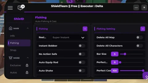 Fisch Roblox ShieldTeam скрипт автоловля телепорты ESP