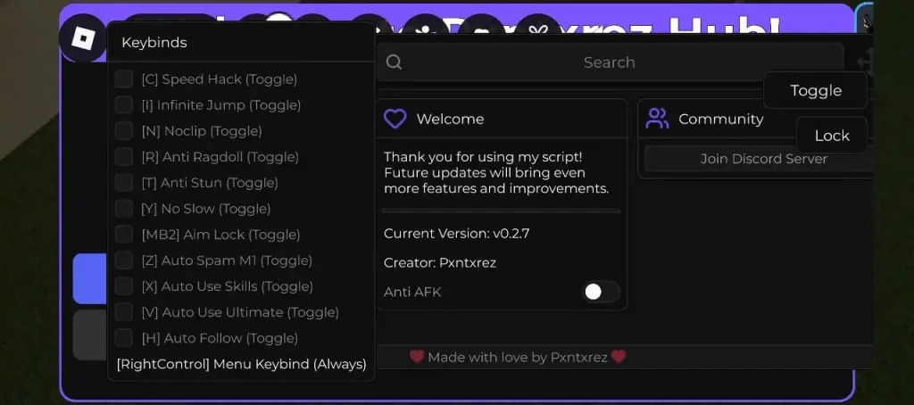 Скрипт на Сильнейшие поля битв в Роблокс без ключа - Pxntxrez Hub [Anti Ragdoll, Aim Lock]
