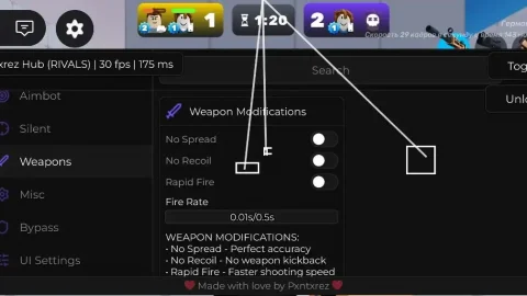 RIVALS Roblox Pxntxrez Hub скрипт - аимбот Silent Aim