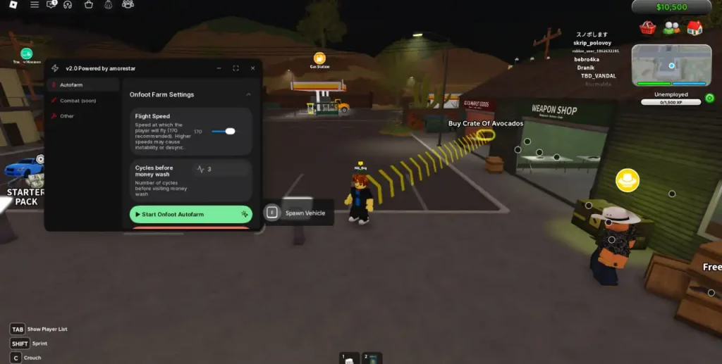 Скрипт на San Diego Border Roleplay в Роблокс Без Ключа - Amorestar [Incar Farm Setting, Character Features]