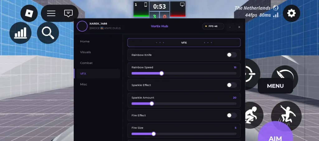 Скрипт на Knife Arena в Roblox без ключа — Vortix Hub